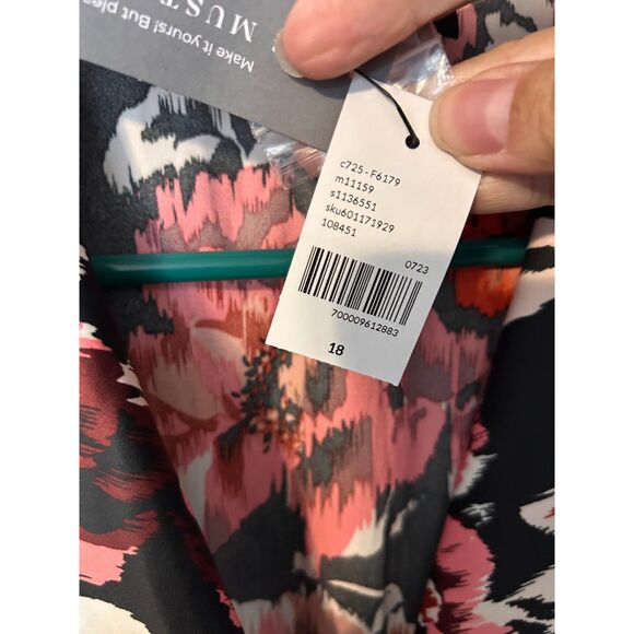 Lane Bryant Blouson-Sleeve Shawl-Collar Faux-Wrap Midi Dress Ikat Floral NWT 18 - Picture 3 of 8